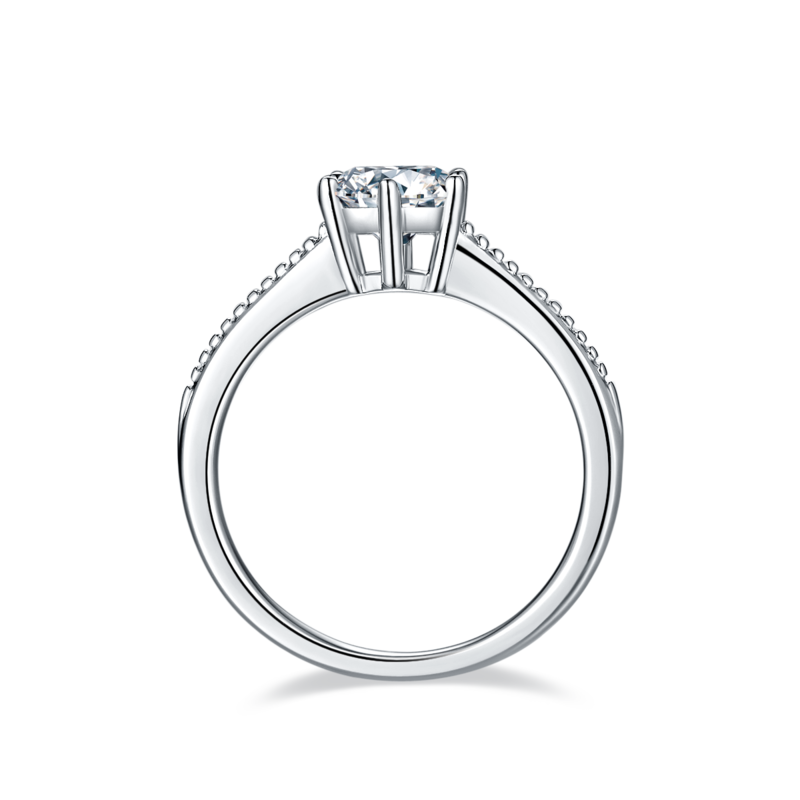 直臂珠边承诺S925银镀白金MoissaniteWomen's Ring1ctD级